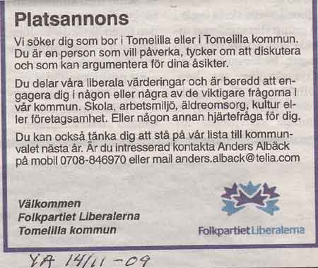 Platsannons från Ystad Allehanda